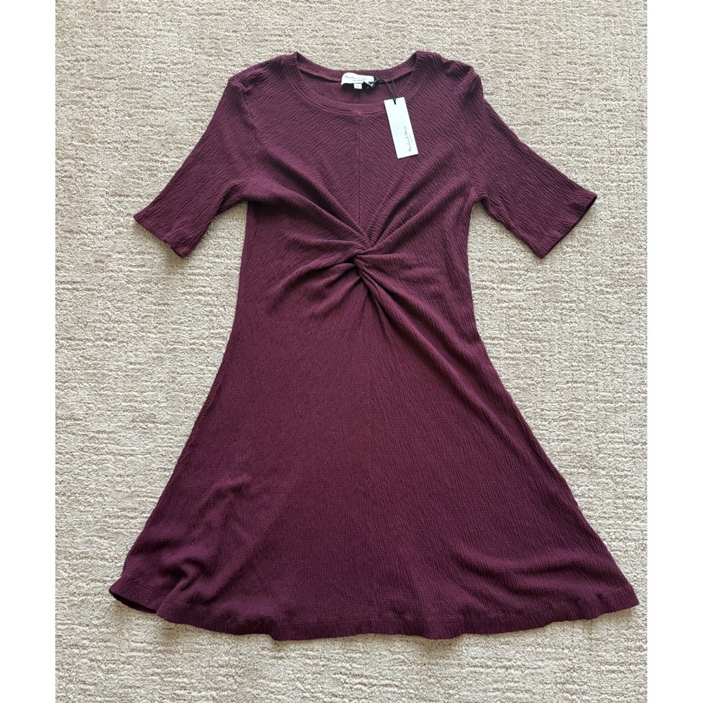 Michael Stars Juli Petite Dress Women LP Beet Purple NWT Crinkle Knit Twist